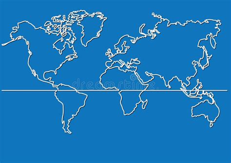 Continuous Line Drawing Map Of World Map Stock Vector Illustration