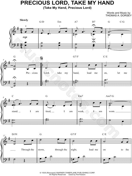 Thomas A Dorsey Precious Lord Take My Hand Sheet Music Easy Piano In G Major Download
