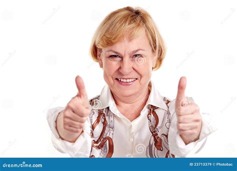 Happy Mature Woman Showing Thumbs Up Sign Stock Image Image Of People
