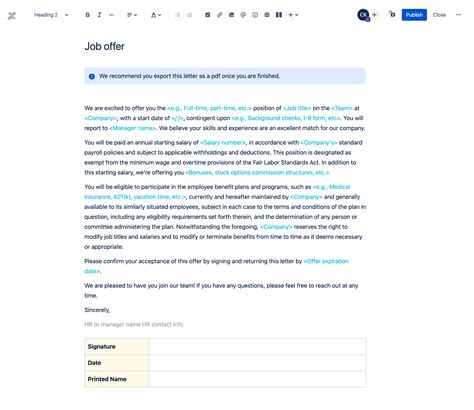 Plantilla De Carta De Oferta De Trabajo Atlassian