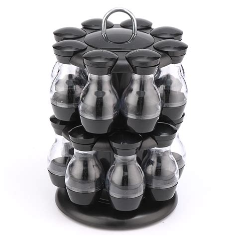 16 Jar Rotating Spice Rack Carousel Kitchen Storage Holder Condiments