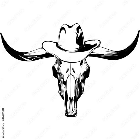 Stockvektorbilden Bull Skull In Cowboy Hat Svg Design For Cowboy Logos
