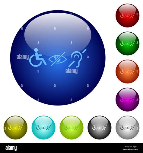 Disability Symbols Icons On Round Glass Buttons In Multiple Colors