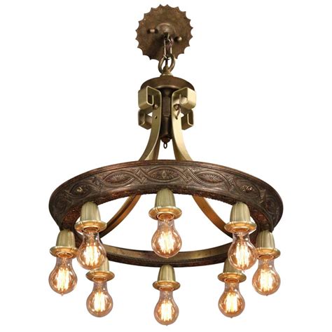 1 Of 3 Antique 1920s Downlight Chandelier With Eight Bulbs For Sale At