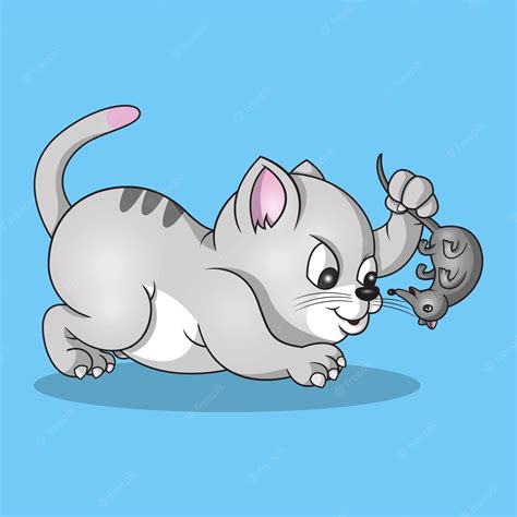 Premium Vector A Cute Cat Catches A Nuisance Mouse