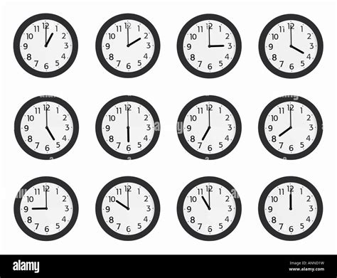 Sequence Of Clocks Showing Full Hours Stock Photo Royalty Free Image