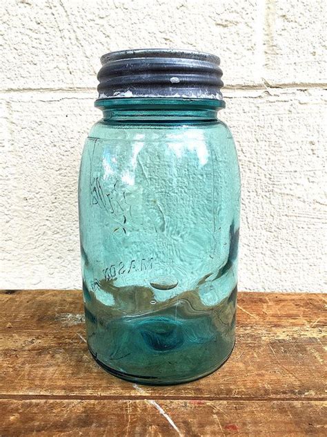 Mason Jar Vintage Ball Quart Mason Jar Antique C1909 1914 Aqua