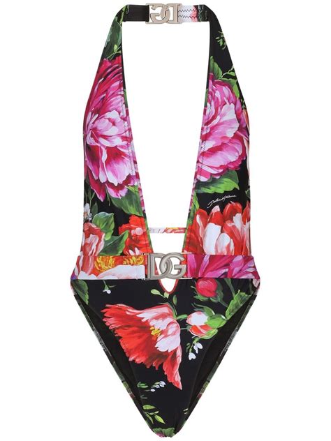 Dolce Gabbana Floral Print Halterneck Swimsuit Farfetch