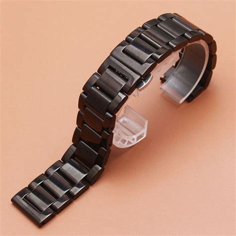 18mm 20mm 21mm 22mm 24mm Polished Metal Black Watchband Stainless Steel
