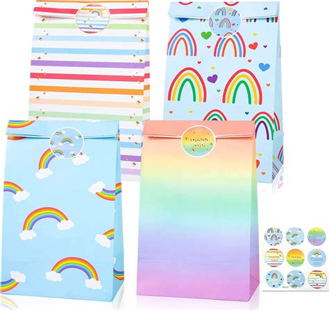 12 Pcs Rainbow Party T Bags Candy Treat Bags Rainbow Party Favor