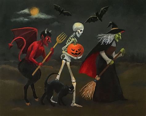 Halloween Night Print Skull Witch Devil Demon Etsy
