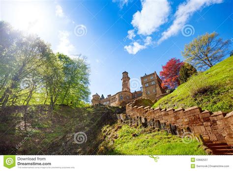 View Of Lowenburg Castle On The Hill And Stairs Stock Image Image Of