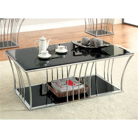 Furniture Of America Arsoli Beveled Glass Top Coffee Table Chrome Black
