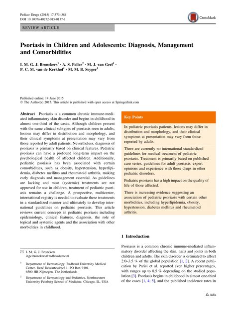 Pdf Psoriasis In Children And Adolescents Diagnosis Management And