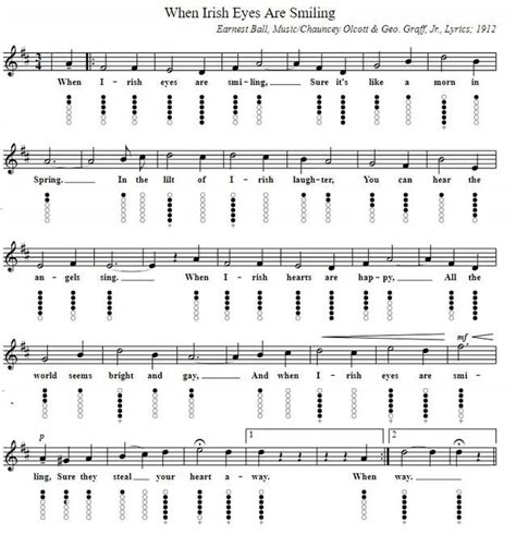 When Irish Eyes Are Smiling Easy Sheet Music And Whistle Notes Irish