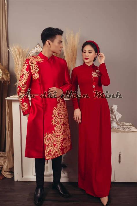 Ao Dai Cuoi Nam Nu Mau Do