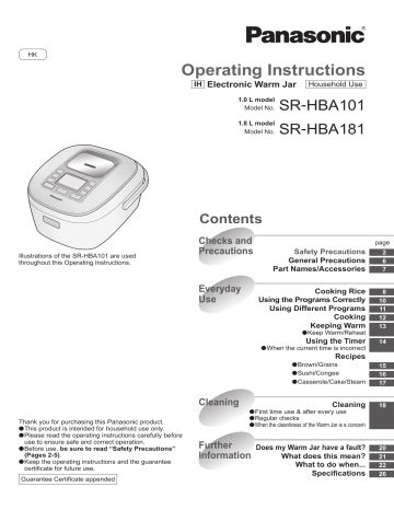 Panasonic SR HBA101 Rice Cooker Instruction Manual Manualzz