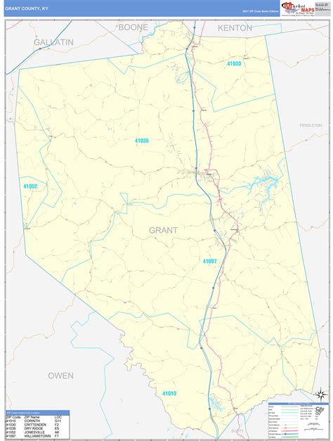 Grant County Ky Zip Code Wall Map Basic Style By Marketmaps Mapsales