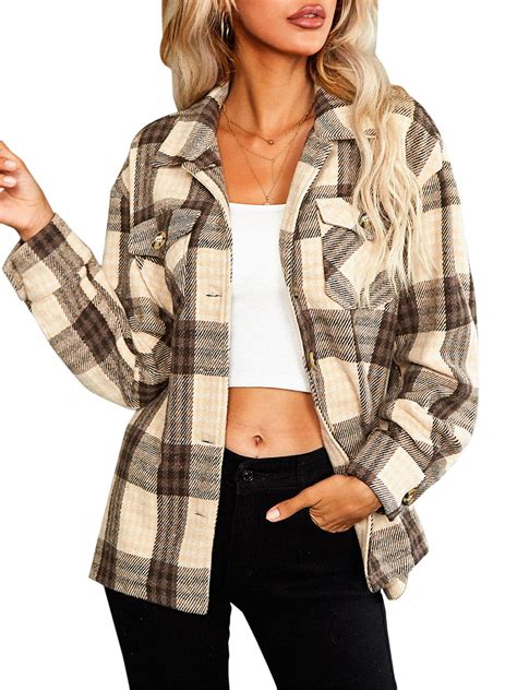 Authentic Merchandise Plaid Shacket Women Long Sleeve Casual Flannel