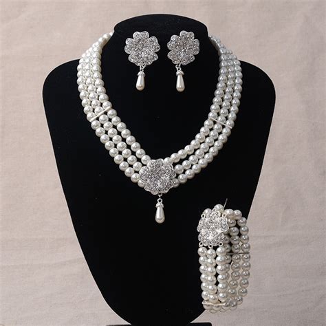 elegant pearl diamond wedding bridal jewelry set including necklace and earrings