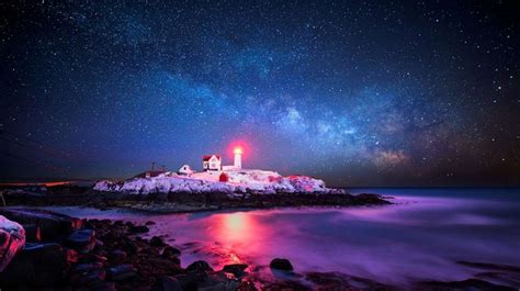 Maine Lighthouse Starry Night Wallpaper Night Photography Lighthouse