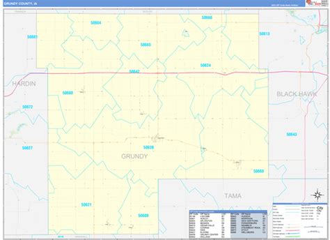 Grundy County Ia Zip Code Wall Map Basic Style By Marketmaps Mapsales