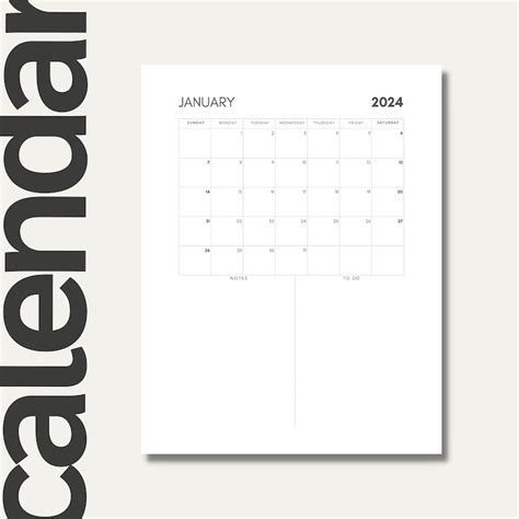 Printable Calendar 2024 Monthly Planner 2024 Portrait Etsy