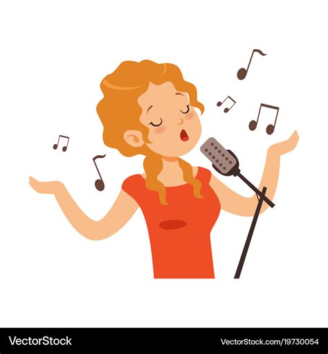 Girl Singing With Microphone Singer Character Vector Image