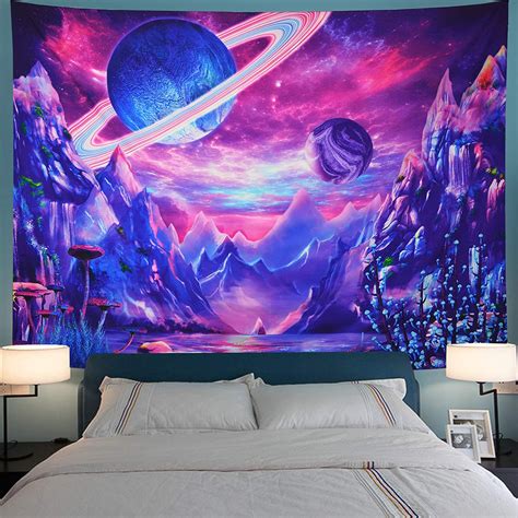 Ecosprial Planet Tapestry Trippy Mountain Tapestry Psychedelic Galaxy
