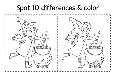 Halloween Black And White Find Differences Game For Children Autumn