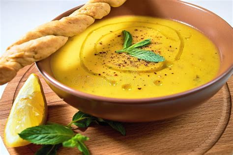 Turkish Traditional Lentil Cream Soup With Mint Stock Image Image Of