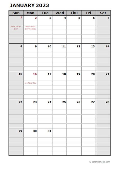 Printable Calendar Vertical Customized Editable 2023 Free Printable