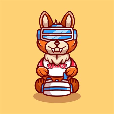 Premium Vector Cute Fox Gamer Playing Game With Virtual Reality Headset