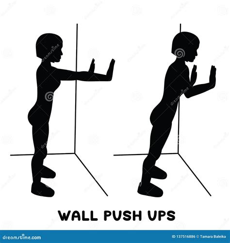 Wall Push Ups Sport Exersice Silhouettes Of Woman Doing Exercise Stock Illustration