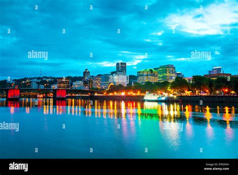 Downtown Portland Oregon Cityscape At The Night Time Stock Photo Alamy