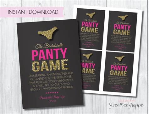 Panty Game Insert Instant Download Bachelorette By Sweetbeeshoppe