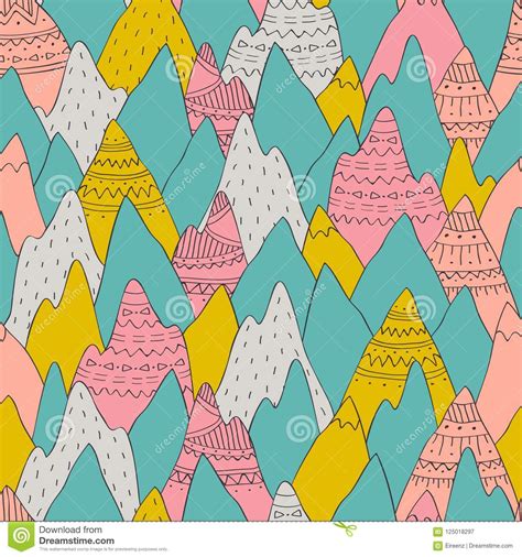 Vector Seamless Pattern With Decorative Mountains Stock Vector