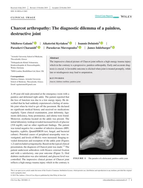 Pdf Charcot Arthropathy The Diagnostic Dilemma Of A Painless