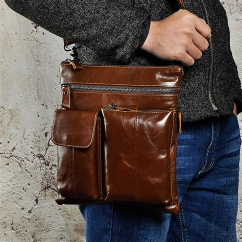 Men Vintage Genuine Leather Bags Sling Cross Body Bag Travel Messenger