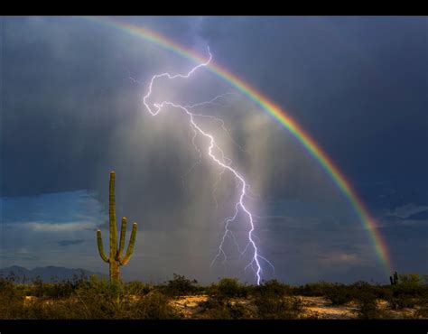 Lightning Strikes A Rainbow In The Arizona Desert Storm Chaser