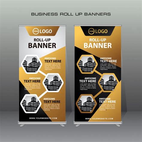 Premium Vector Creative Roll Up Banner Design Template In Gold And