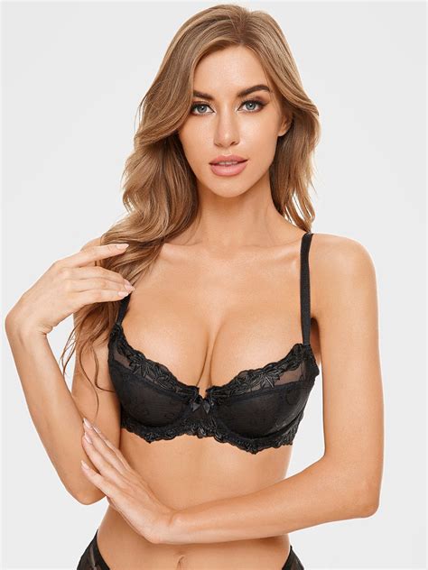 Wingslove See Through Bra Embroidered Unlined Sexy Lace Underwire Bra Wingslove