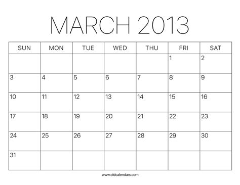 2013 Calendar March Printable Old Calendars