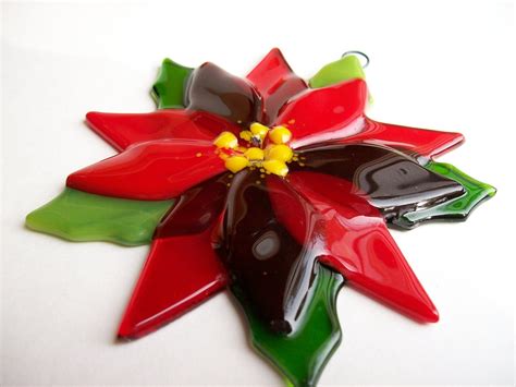 Fused Glass Christmas Ornaments Poinsettia By Cdchilds On Etsy