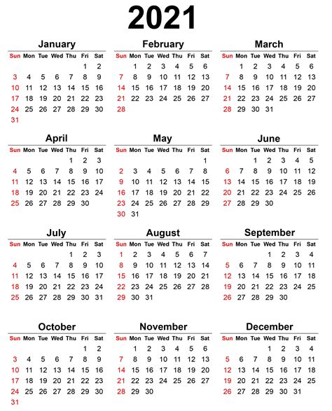 Calendar 2021 Year Png