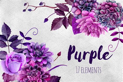 Watercolor Purple Flowers Clip Art Illustrations Creative Market