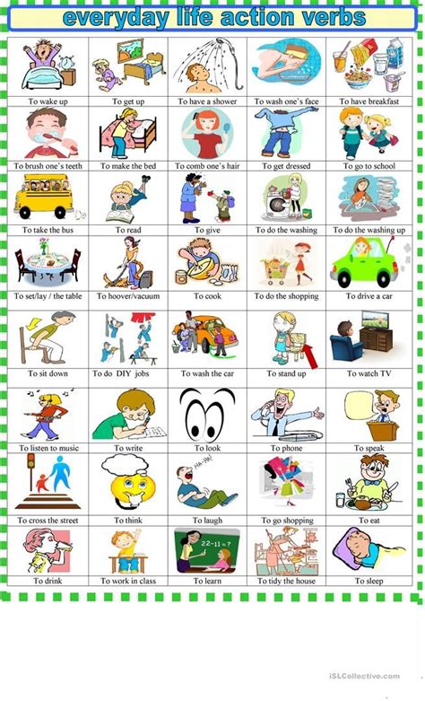 Every Action Verbs Pictionary For Beginners Updated Worksheet Free