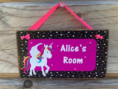 Personalised Childrens Rainbow Unicorn Wooden Room Sign Etsy