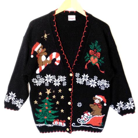 Vintage 80s Teddy Bears Tacky Sparkle Ugly Christmas Sweater The Ugly