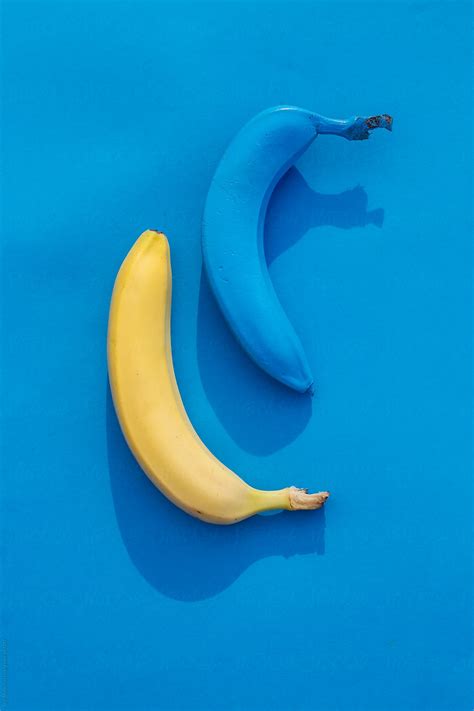 Blue And Yellow Banana On A Blue Background In The Sun By Stocksy